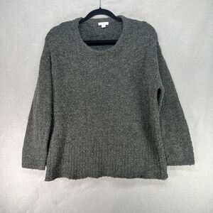 J Jill Sweater Womens Size MP Gray‎ Boucle Fuzzy Acrylic Wool Neutral Cozy Teddy